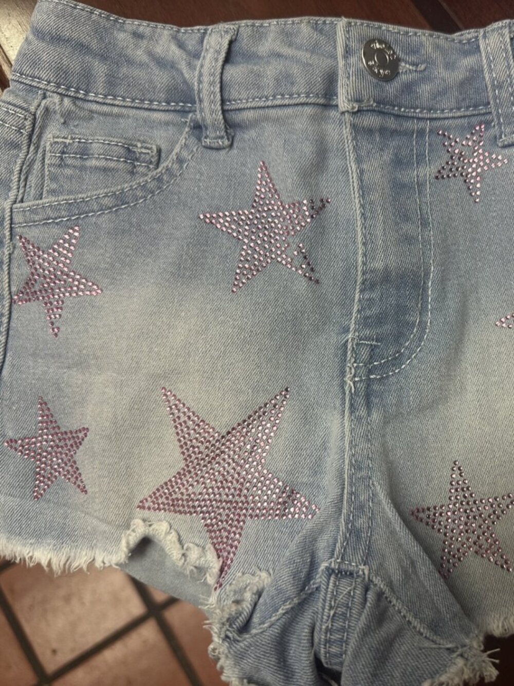 Violet Skye Denim Shorts with Pink Rhinestone Stars - Size M(8)